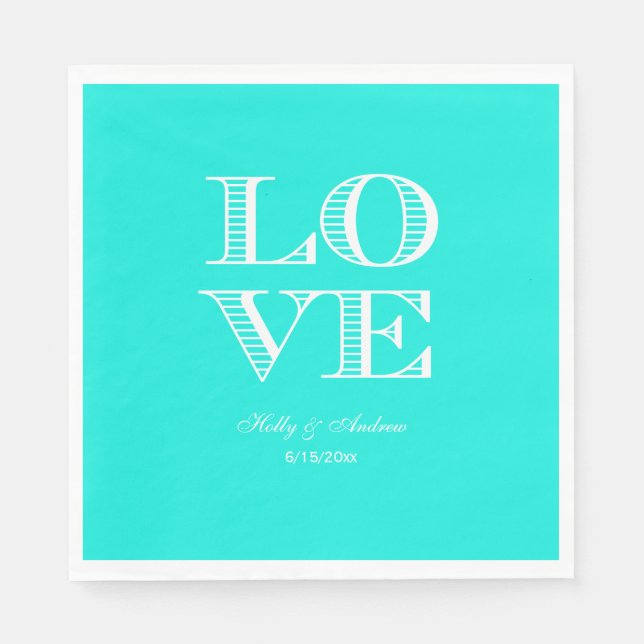 Helles Aqua, weiße LIEBE Napkins Serviette (Vorderseite)