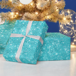 Helles Aquablau Glanz Weiß Glitter Muster Geschenkpapier