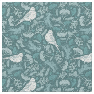 Helles Aquamarines Green Winter White Bird Blumenm Stoff