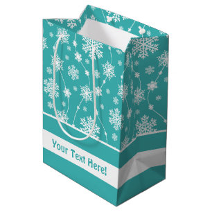 Helles Aquamarines Winterweißes Schneeflockenmust Mittlere Geschenktüte