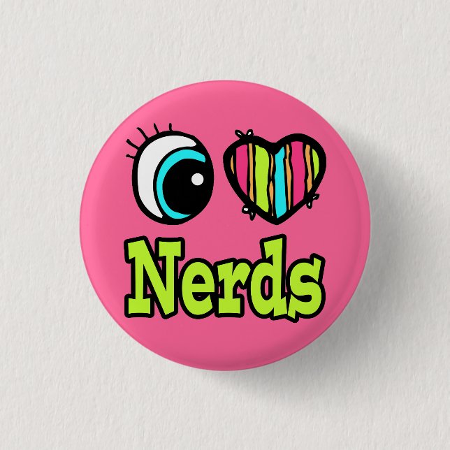 Helles Auge Herz Ich liebe Nerds Button (Vorderseite)