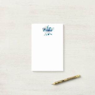Helles Blau Aquarell Blumen personalisiert Post-it Klebezettel