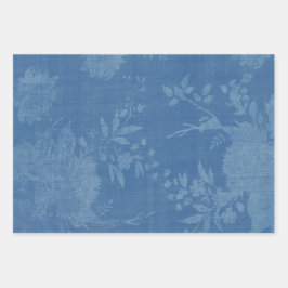 Helles Blau auf blauem Blumenmuster Geschenkpapier Set