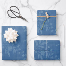 Helles Blau auf blauem Blumenmuster Geschenkpapier Set