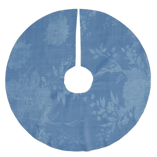 Helles Blau auf blauem Blumenmuster Polyester Weihnachtsbaumdecke (Vorderseite)