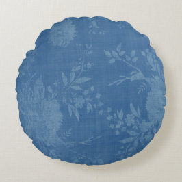Helles Blau auf blauem Blumenmuster Rundes Kissen