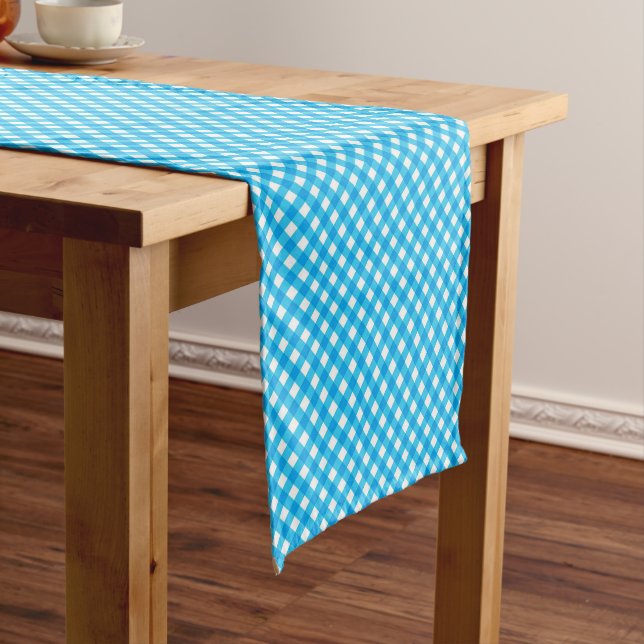 Helles Blau Gingham-Muster Kurzer Tischläufer (Beispiel)