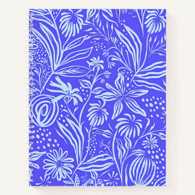 Helles Blau-Lila Blumenmuster Notizbuch (Vorderseite)