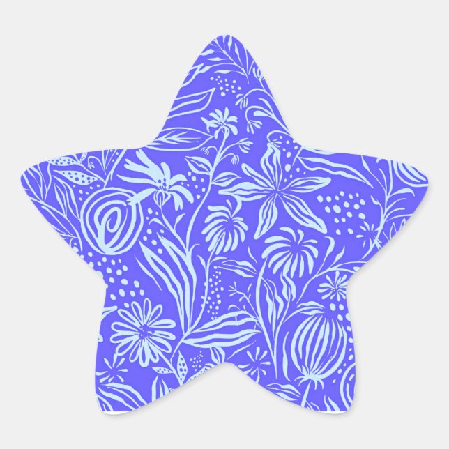 Helles Blau-Lila-Blumenmuster Stern-Aufkleber (Vorderseite)