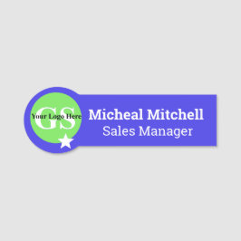 Helles Blau mit Logo Firmenname Name des Mitarbeit Namensschild