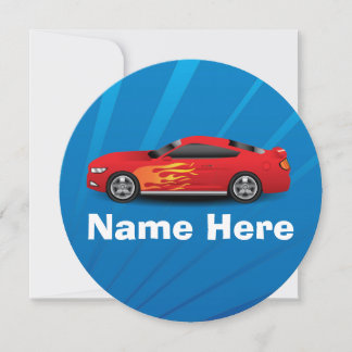 Helles Blau mit Red Sports Car Flammen Kinder Boys Einladung