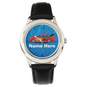 Helles Blau mit rotem Sport-Auto flammt Armbanduhr