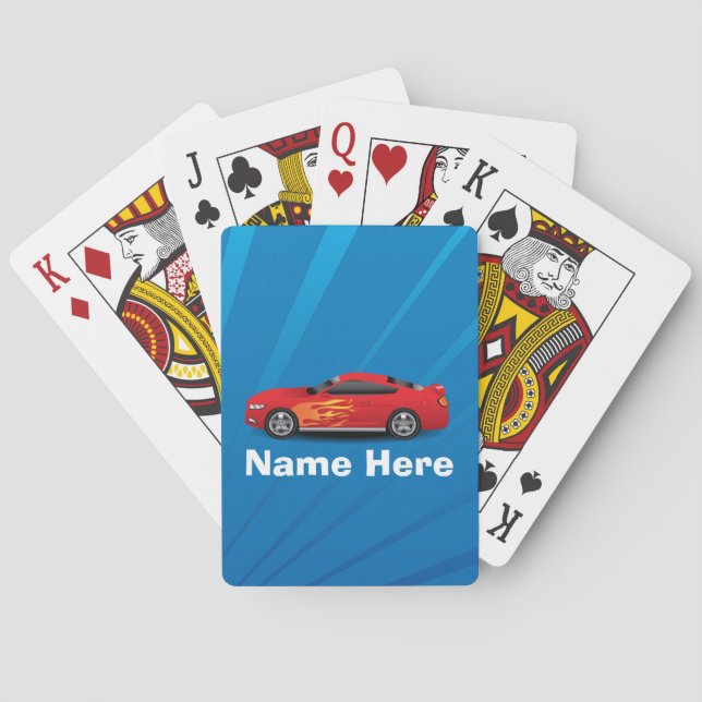 Helles Blau mit rotem Sport-Auto flammt Spielkarten (Rückseite)