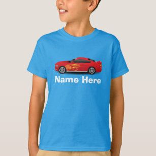 Helles Blau mit rotem Sport-Auto flammt T-Shirt