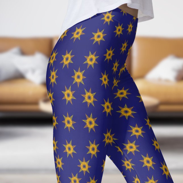 Helles Blau- und Gold-Star-Muster Leggings (Star on Midnight Blue)