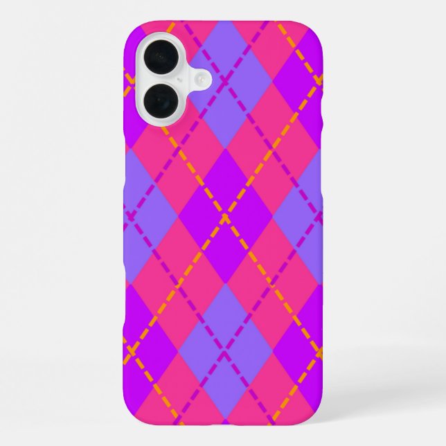 Helles Blau und Rosa Argyle-Muster iPhone 16 Plus Hülle (Rückseite)