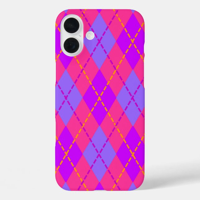 Helles Blau und Rosa Raute Muster iPhone 16 Plus Hülle (Rückseite)