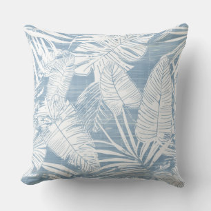 Helles Blau und weißes Palmblätterblatt Kissen