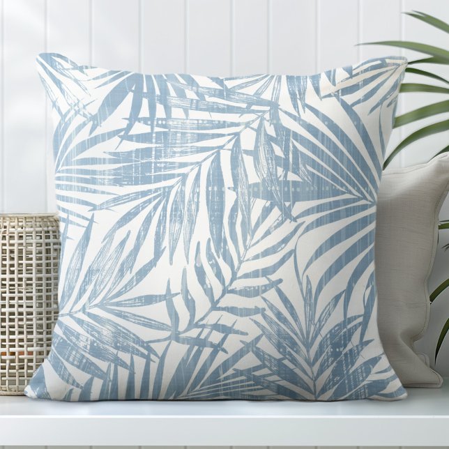 Helles Blau und weißes Palmblätterblatt Kissen (Von Creator hochgeladen)