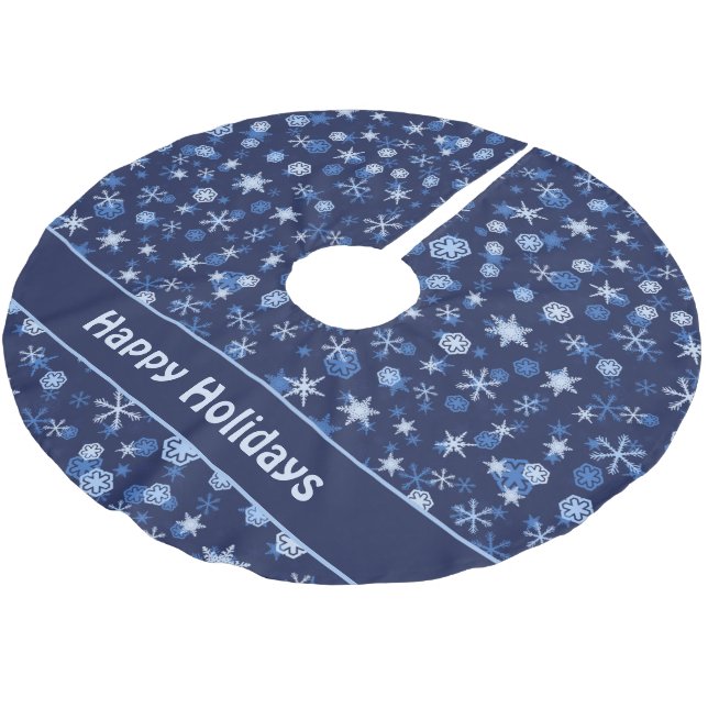 Helles Blau und Winter Weiße Schneeflocke Muster Polyester Weihnachtsbaumdecke (Schrägansicht)