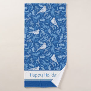 Helles Blau und Winter Weiße Vögel Blumenmuster Badhandtuch Set