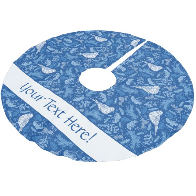 Helles Blau und Winter Weiße Vögel Blumenmuster Polyester Weihnachtsbaumdecke (Schrägansicht)