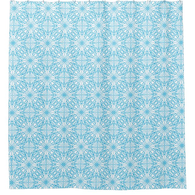 Helles, blaues, geometrisches Symmetriemuster Duschvorhang (Vorderseite)