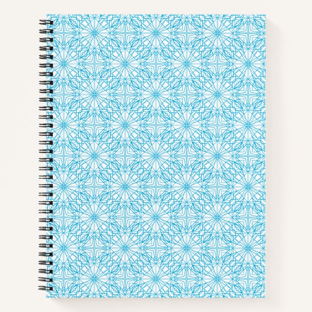 Helles, blaues, geometrisches Symmetriemuster Notizbuch (Vorderseite)