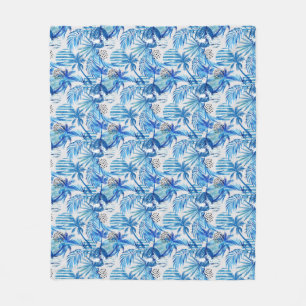 Helles blaues tropisches Aquarell-Muster Fleecedecke
