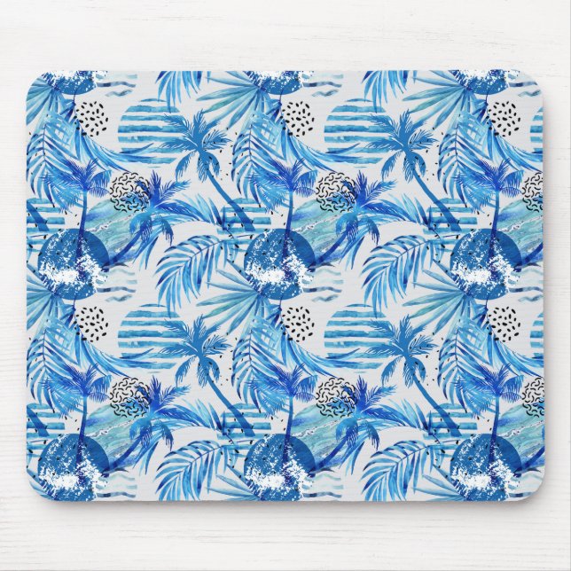 Helles blaues tropisches Aquarell-Muster Mousepad (Vorne)