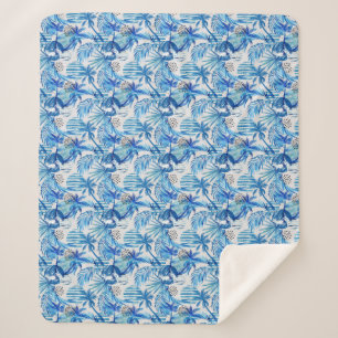 Helles blaues tropisches Aquarell-Muster Sherpadecke