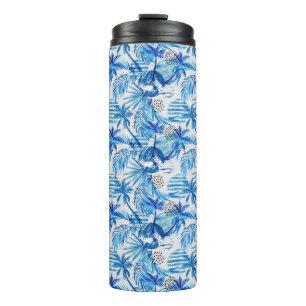 Helles blaues tropisches Aquarell-Muster Thermosbecher