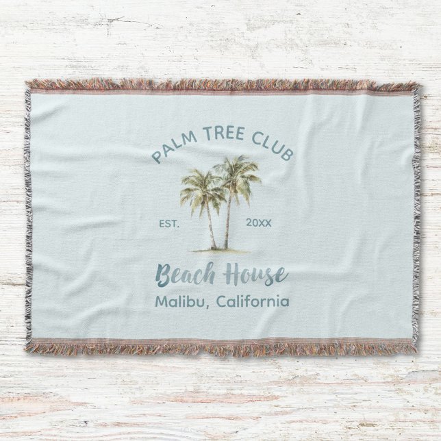 Helles Blue Wood Palm Trees Modernes Beach House Decke (In situ)