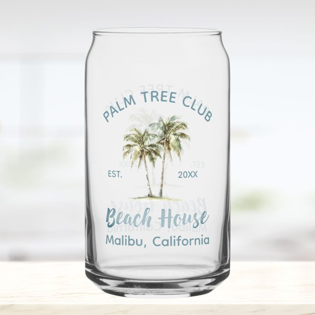 Helles Blue Wood Palm Trees Modernes Beach House Dosenglas (Close up)