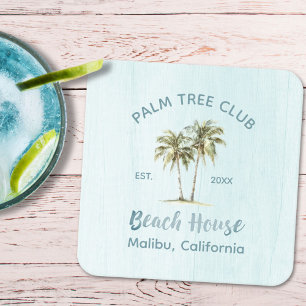Helles Blue Wood Palm Trees Modernes Beach House Rechteckiger Pappuntersetzer
