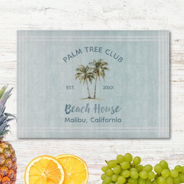 Helles Blue Wood Palm Trees Modernes Beach House Schneidebrett (In situ)