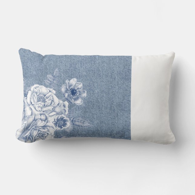 Helles Blumen-Denim-Kissen Lendenkissen (Vorderseite)