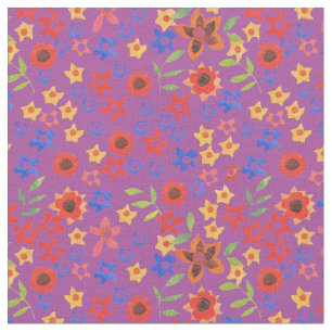 Helles Blumenmuster auf Magenta-Stoff Stoff