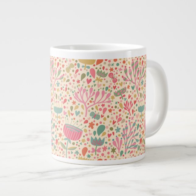 Helles Blumenmuster Jumbo-Tasse (Vorderseite Rechts)