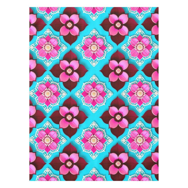 Helles Blumenmuster mit rosa Blume Tischdecke (Vorderseite)