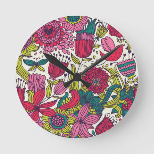 Helles Blumenmuster Runde Wanduhr
