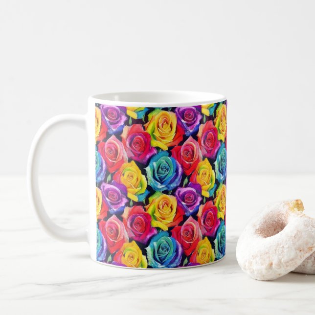 Helles Blumenmuster, Wasserfarben-Rosen Kaffeetasse (Mit Donut)