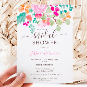 Helles botanisches Brautparty mit floralen Aquarel Einladung