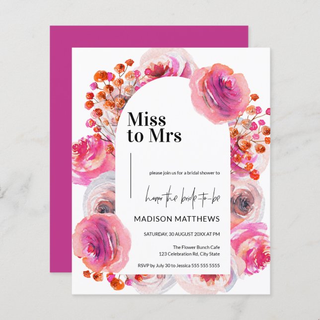 Helles Brautparty Wasserfarben Blumengestein (Vorne/Hinten)