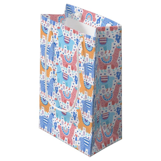 Helles buntes Alpaka-Muster Kleine Geschenktüte (Vorderseite Schrägansicht)