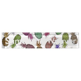 Helles buntes Aquarell-tropische Ananas Namensplakette