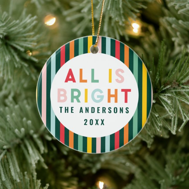 Helles, buntes, modernes Weihnachtsfamilien-Foto Keramik Ornament (Baum)