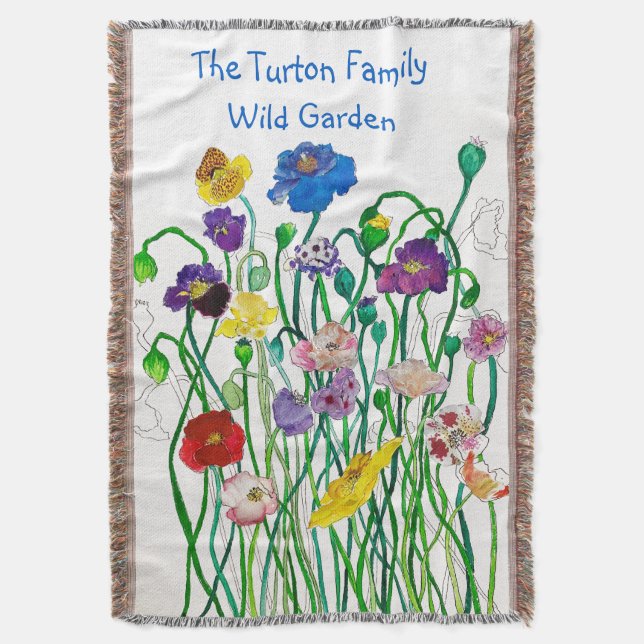Helles, buntes und fantasievolles Wild Poppy Decke (Vorderseite Vertikal)