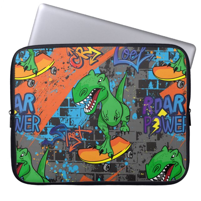 Helles, cooles nahtloses Muster mit Dinosaurier au Laptopschutzhülle (Vorderseite)