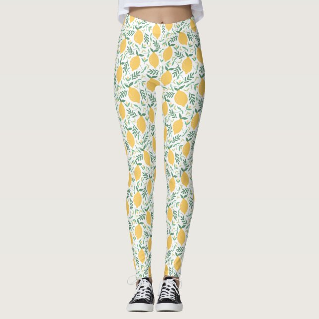 Helles Country Farm Gelbes Zitronenmuster Leggings (Vorderseite)